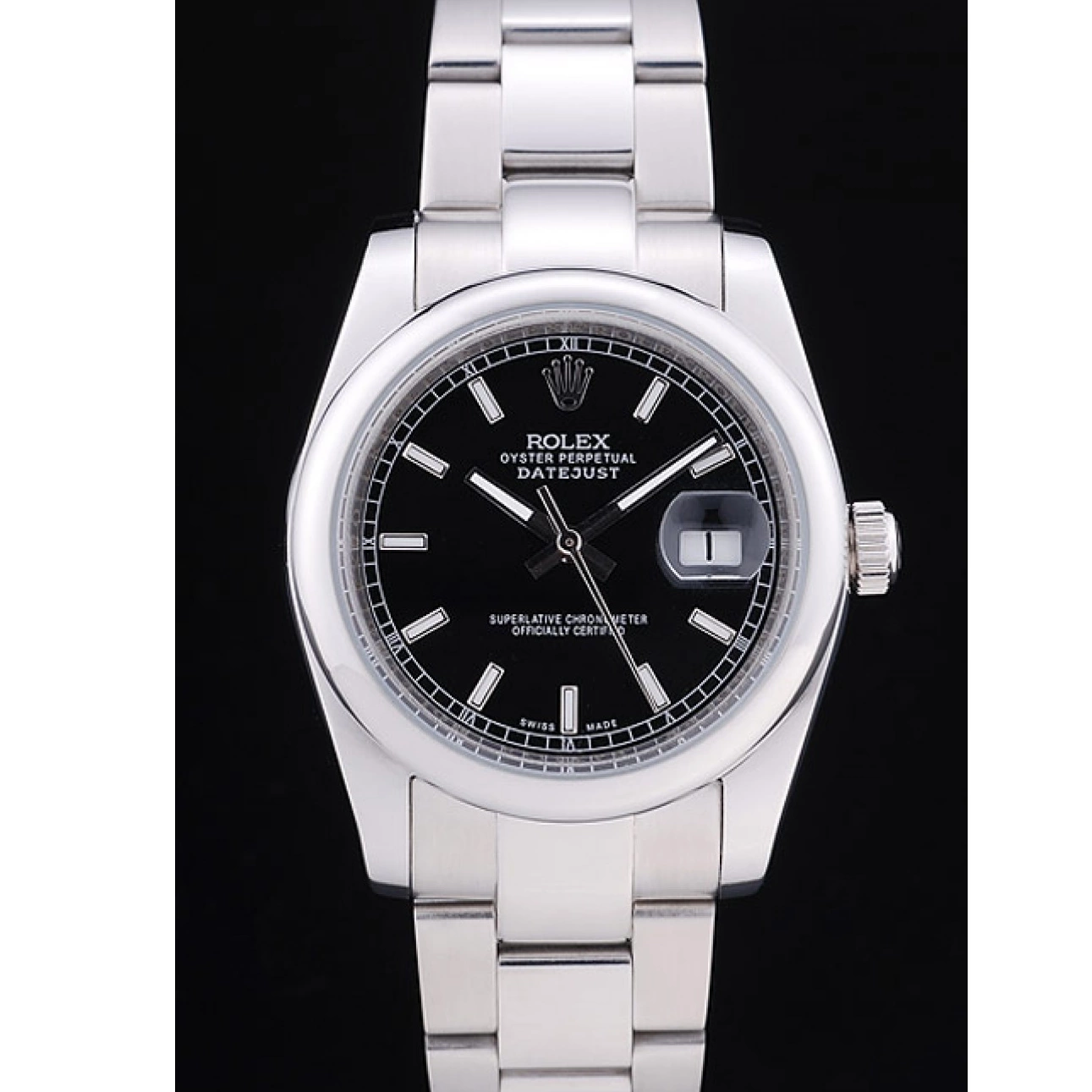 Rolex aaa copy Datejust Black Dial Silver Bezel Polished Rolex 7467 0519